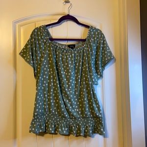 Women’s top, green with white polkadots.